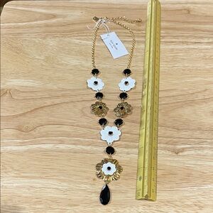 Kate Spade Gold, Black, and White Floral Necklace